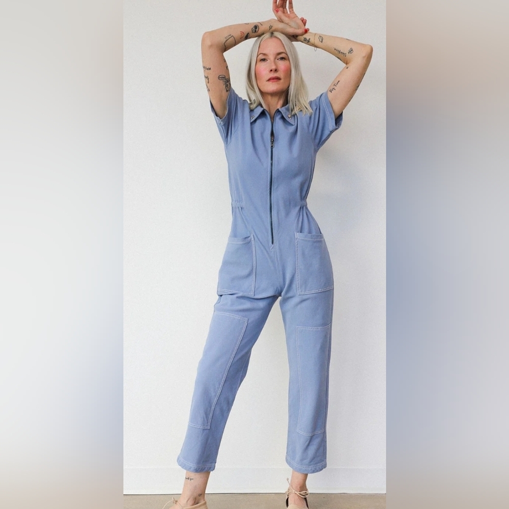 Noble Utility Jumpsuit : Pebble Blue Color